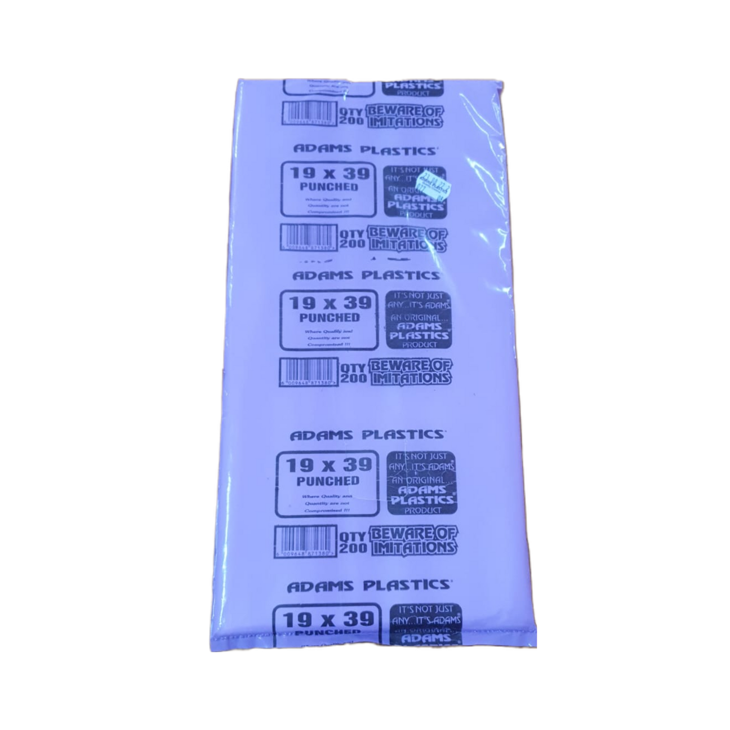 Adams Clear Plastic Bag 19 x 39 x 20 Punched (200 per pack 2000 per bale)