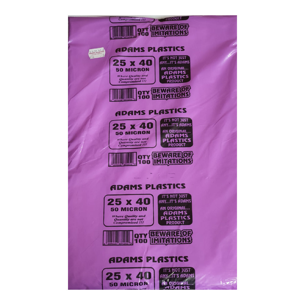 Adams Clear Plastic Bag 25 x 40 x 50 Micron (100 per pack 500 per bale)