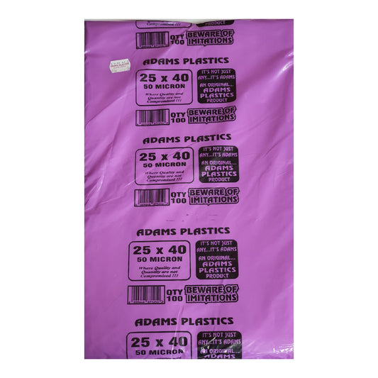 Adams Clear Plastic Bag 25 x 40 x 50 Micron (100 per pack 500 per bale)