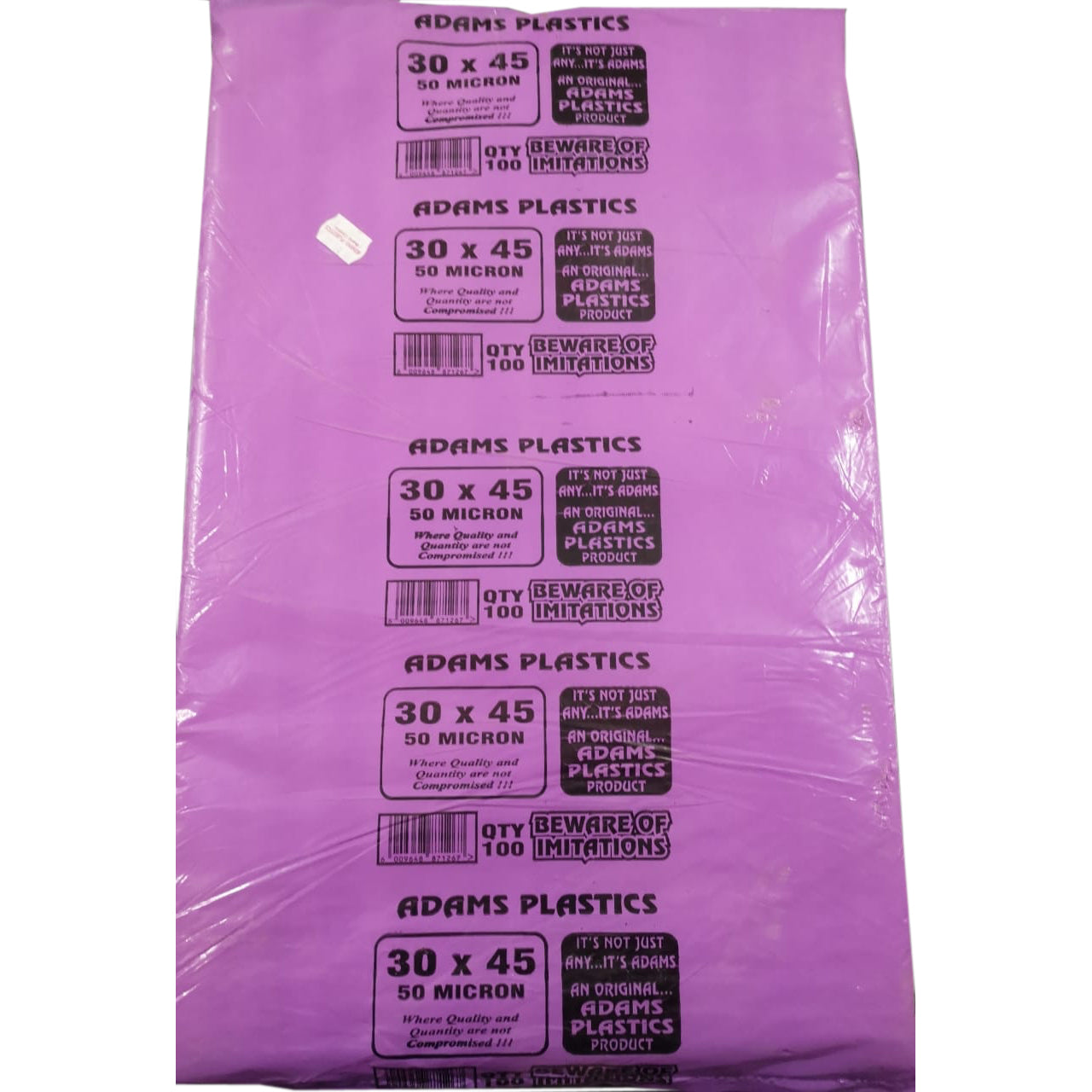 Adams Clear Plastic Bag 30 x 45 x 50 Micron (100 per pack 500 per bale)