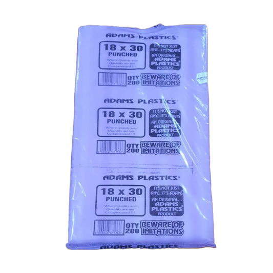 Adams Clear Plactic Bag 18 x  30 x  20 Punched (200 per pack 3000 per bale)