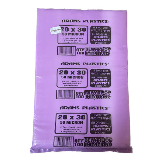 Adams Clear Plastic Bag 20 x 30 - 50 Micron (100 per pack 500 per bale)