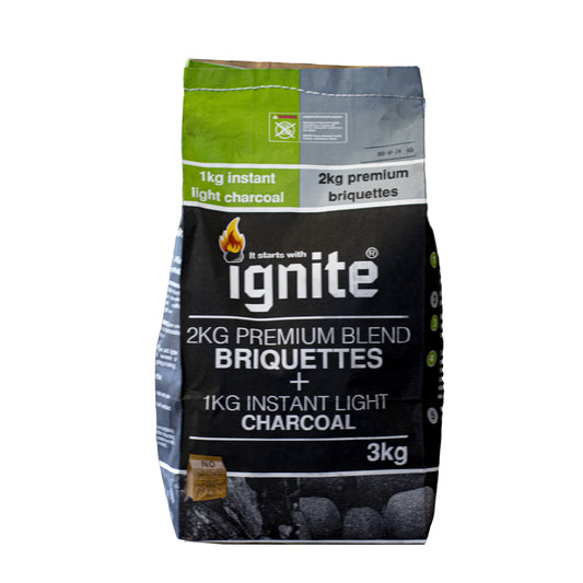 Ignite 3kg (2kg Briquettes + 1kg Instant Light Charcoal)