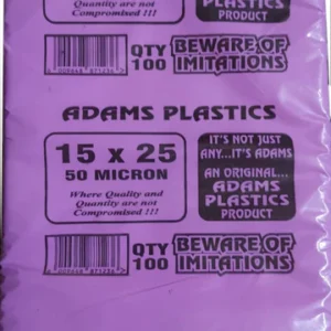 Adams Clear Plastic Bag 15 x 25 x 50 Micron (100 per pack 500 per bale)