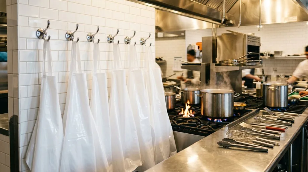 heat resistant white kitchen aprons